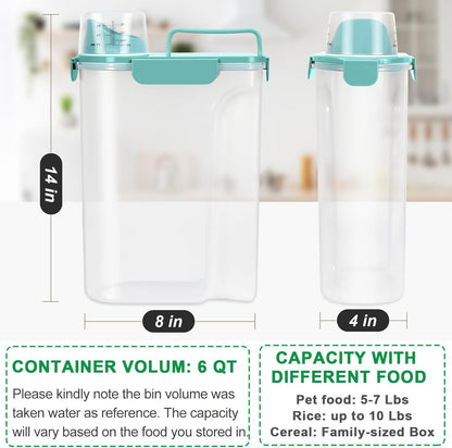 TBMax Pet Food Storage Containers 2 Pack 10 to 14 Lbs Airtight Dog Food Container Dispenser with Large Spout & Portable Handle, Travel Dog Treat Cat Food Storage Bin Bird Seed Container