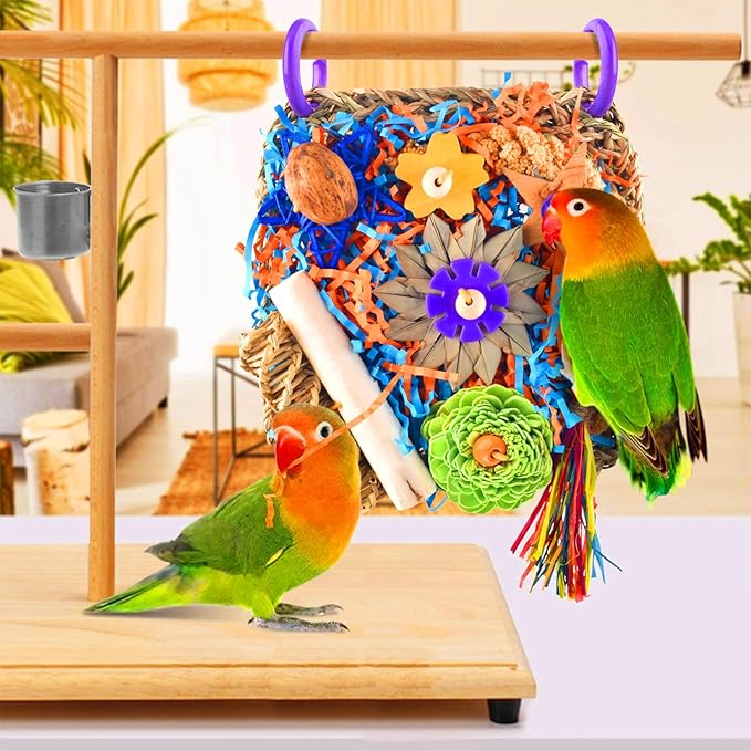 KATUMO Bird Toys, Cockatiel Foraging Shredder Toys for Parakeet Lovebird Budgie Parrotlet Conure Small-Medium Bird cage Accessories