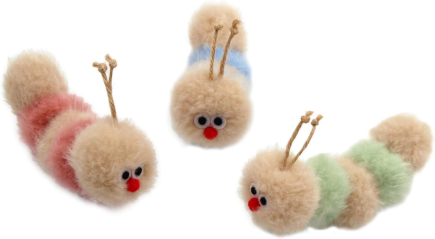 Interactive Natural 3 PK Catnip Toy, with Rattle, Bite Resistant, for All Ages Indoor Cat, Soft Caterpillar Toys, Fluffy Kitten Toy
