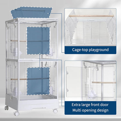 GarveeHome Small Bird Cage with Wheels, 40 Inch Parakeet Cage with Top Stand, 3 in 1 Bird Carrier for Parakeets, Canaries, Lovebirds, Small Quaker, Cockatiels, Budgie, Green Cheek,Conure