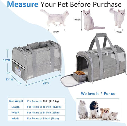 Large Airline Approved Pet Carrier Backpack for Cats & Dogs, Collapsible Cat Carrier with Breathable Mesh & Safety Leash, Portable Dog Travel Carrier for Hiking/Car/Train