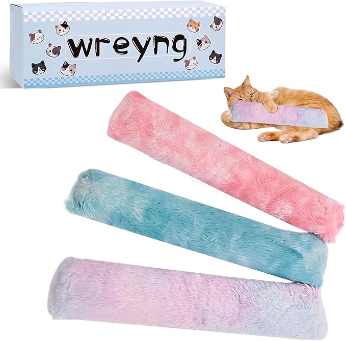 3Pcs Leopard Print Cat Kicker Toy with Organic Catnip - Durable Chew Pillow for Indoor Cats, Plush Catnip Toys for Play & Calming, Soft Cat Bed Stuffing (Solid Color)