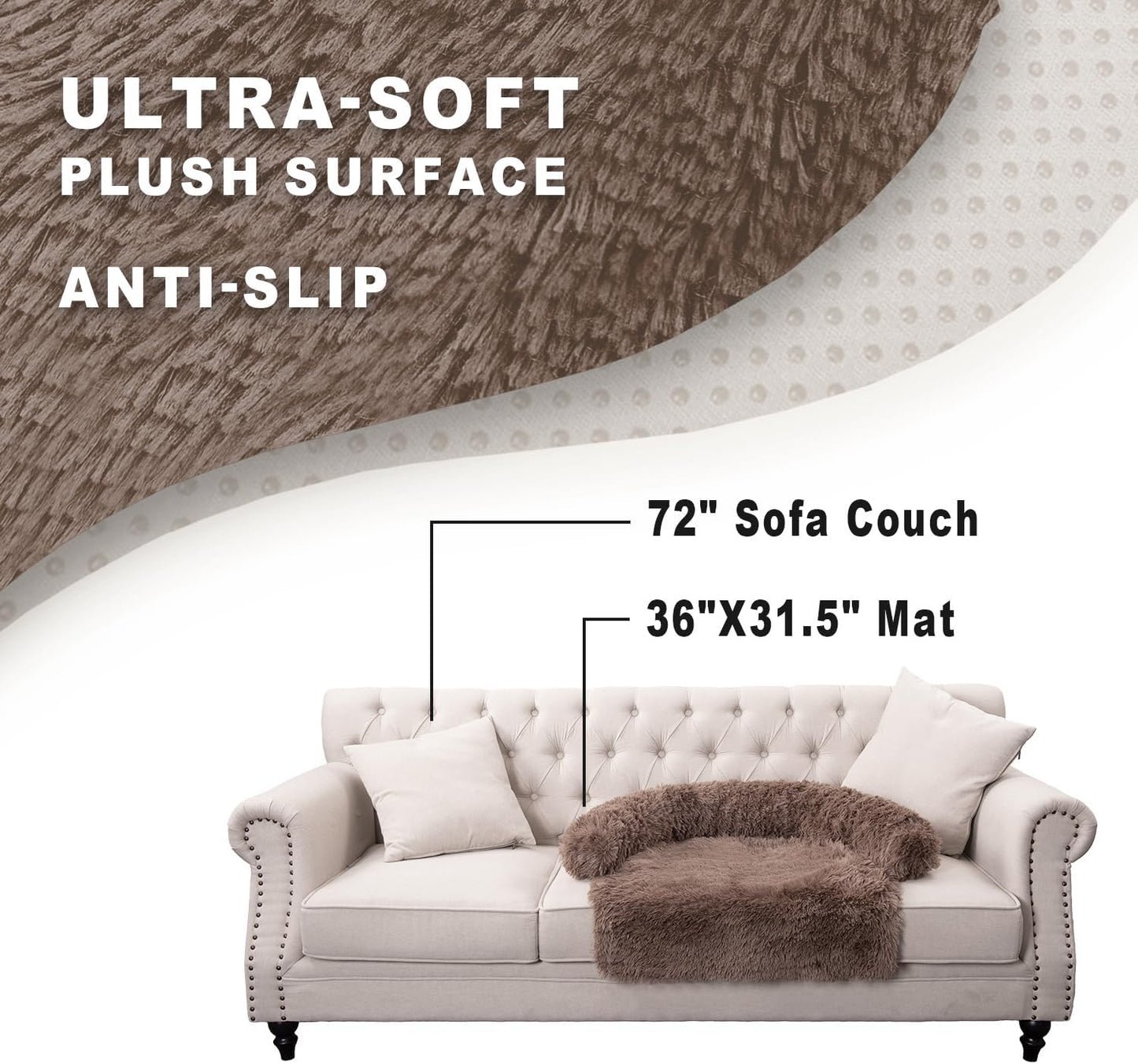 Tinaco Calming Dogs/Cats Bed Mats, Dog Pad Washable Removable Couch Cover, Plush Long Fur Mat for Pets, Waterproof Lining, Perfect for Small, Medium and Large Dogs and Cats (Desert Brown, 36"x31")