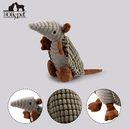Hollypet Plush Dog Squeaky Toy Stuffed Armadillo Animal Pet Puppy Chew Toys with Clean Teeth for Small Medium Large All Breed Sizes Dogs, Olive Drab, 8 in