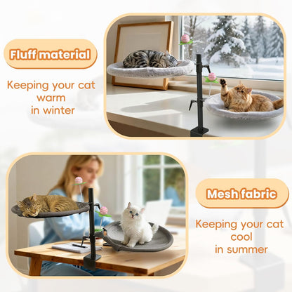 Double Cat Desk Bed, 360° Rotating & Adjustable Desk Mount with Soft Faux Fur & Breathable Mesh Accessories, Ergonomic Cat Perch for Remote Workers,Gamers, and Office Staff - Supports up to 44 lbs
