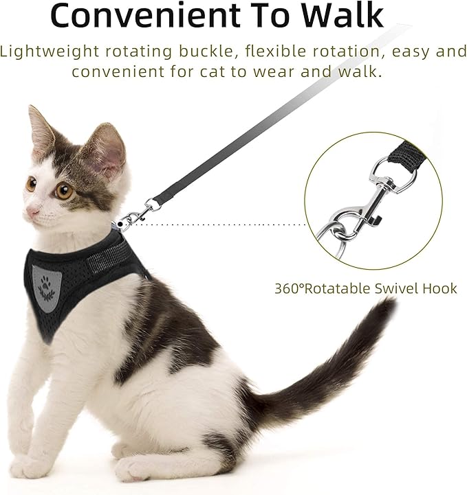 Cat & Dog Vest Harness - All Weather Mesh, Reflective Strap, Step-in Adjustable for Small Cats & Dogs (Black, XS)