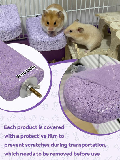 Lava Ledges for Rats 3 Pack Hamster Climbing Ledge Platform Pumice Ledge Shelf Pet Chewing Grinding Toys Small Animals Cage Accessories for Mouse Guinea Pig Gerbil Purple