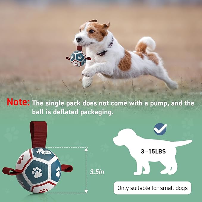 QDAN Small Dog Toys, Puppy Balls, Dog Balls with Straps for Small Breed, Soccer Ball for Dogs, Puppy Toys, Dog Birthday Gift (Blue Red, 3.5 inch)