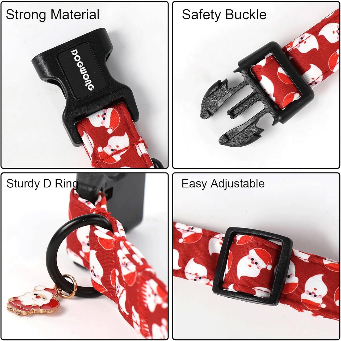 DOGWONG Christmas Red Santa Dog Collar - Cute Santa Claus Christmas Dog Collar, Adjustable Designer Collar for Small, Medium, Large Dogs