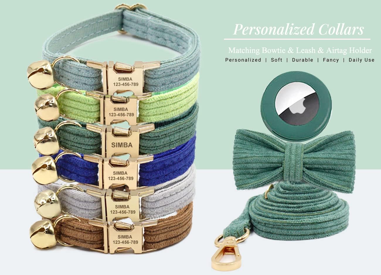 Personalized Cat Collar with Engraved Name Phone Number for Boy and Girl Kitten