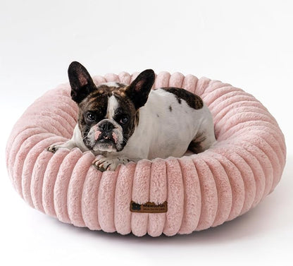 MEWOOFUN Donut Dog Beds for Small Dog, Calming Bed Round Cute Puppy Bed with Non-Slip Bottom, Fluffy Washable Pet Bed for Puppy and Kitten (Pink, M (30x30x8))