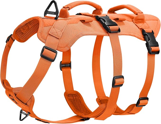 OneTigris Escape Proof Dog Harness, No Pull Dog Harness with Handles, Tactical Multi-Use Support Dogs Harnes for Large Dogs Everyday Wear Walking Hiking Training (Orange, Large)