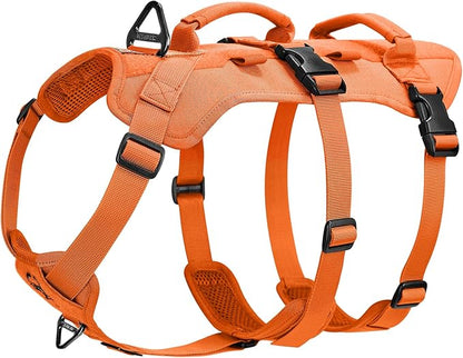 OneTigris Escape Proof Dog Harness, No Pull Dog Harness with Handles, Tactical Multi-Use Support Dogs Harnes for Large Dogs Everyday Wear Walking Hiking Training (Orange, Large)