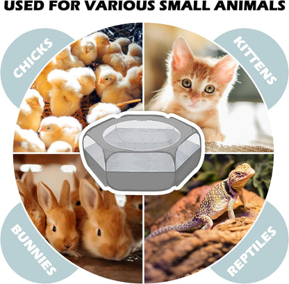 UWE Small Animal Playpen, Chicken Brooder Box with Cover Top, Portable Outdoor Exercise Pet Cage Tent, Waterproof Breathable Pet playpen Indoor for Chick Ktiien Bunny Hamster Guinea Pig, Grey