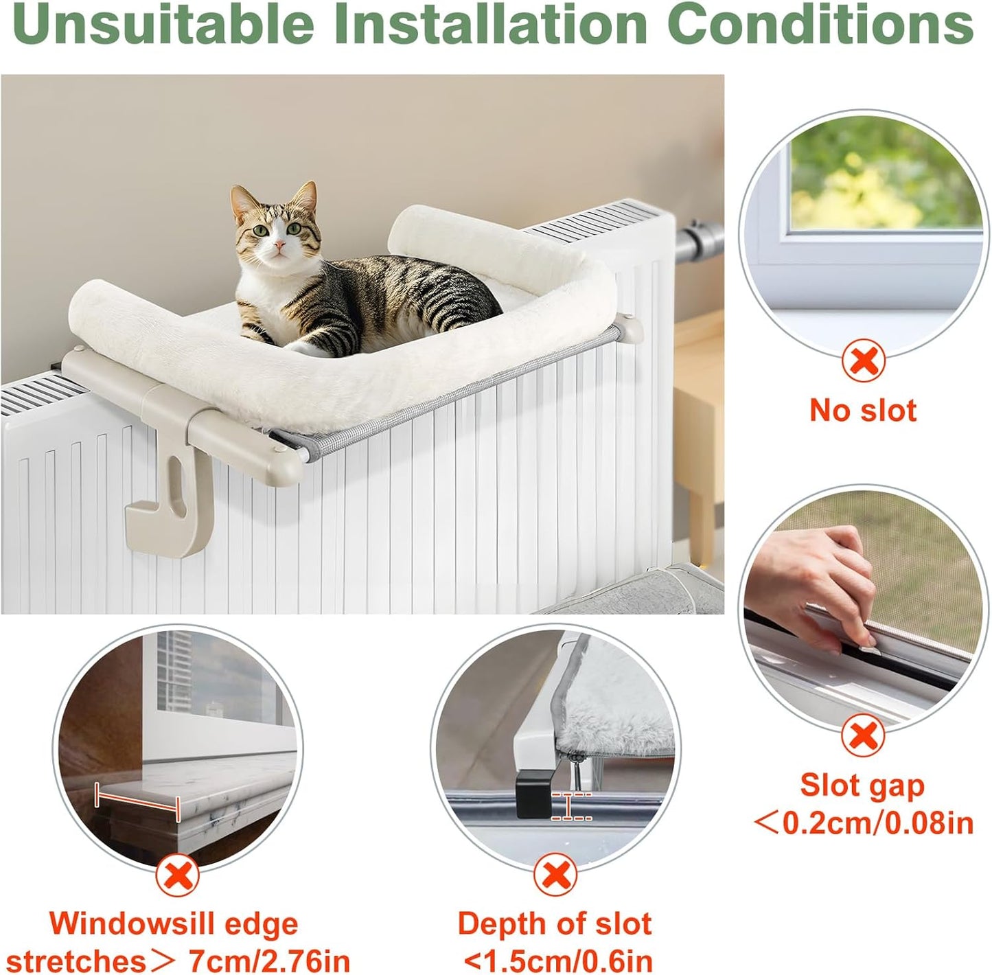 Sunhoo Cat Window Perch Hammock Sturdy Windowsill Bed Seat for Large Cats No Drilling No Suction Adjustable Kitty Shelf with Washable Cover Easy Assembly Holds up to 40 lbs 22.05 * 15 in (White, S)
