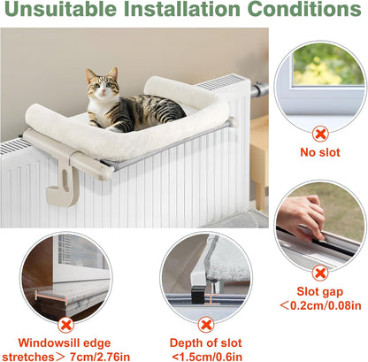 Sunhoo Cat Window Perch Hammock Sturdy Windowsill Bed Seat for Large Cats No Drilling No Suction Adjustable Kitty Shelf with Washable Cover Easy Assembly Holds up to 40 lbs 22.05 * 15 in (White, S)