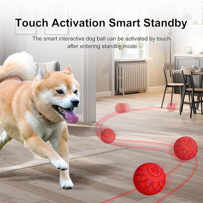 Smart Interactive Dog Toy, Automatic Moving, Bouncing and Stimulation, Silent Foam Material, IP54 Waterproof Rating, Active Rolling,Dog Ball for Medium and Large Dogs,Dog Birthday (Red)
