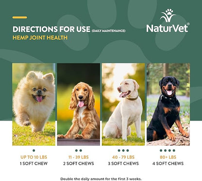 NaturVet Hemp Joint Health Hip & Joint Support Dog Supplement – Soft Chew Supplements for Dogs with Glucosamine, MSM, Chondroitin, Omega 3, Vitamins, Antioxidants – 240 Ct.
