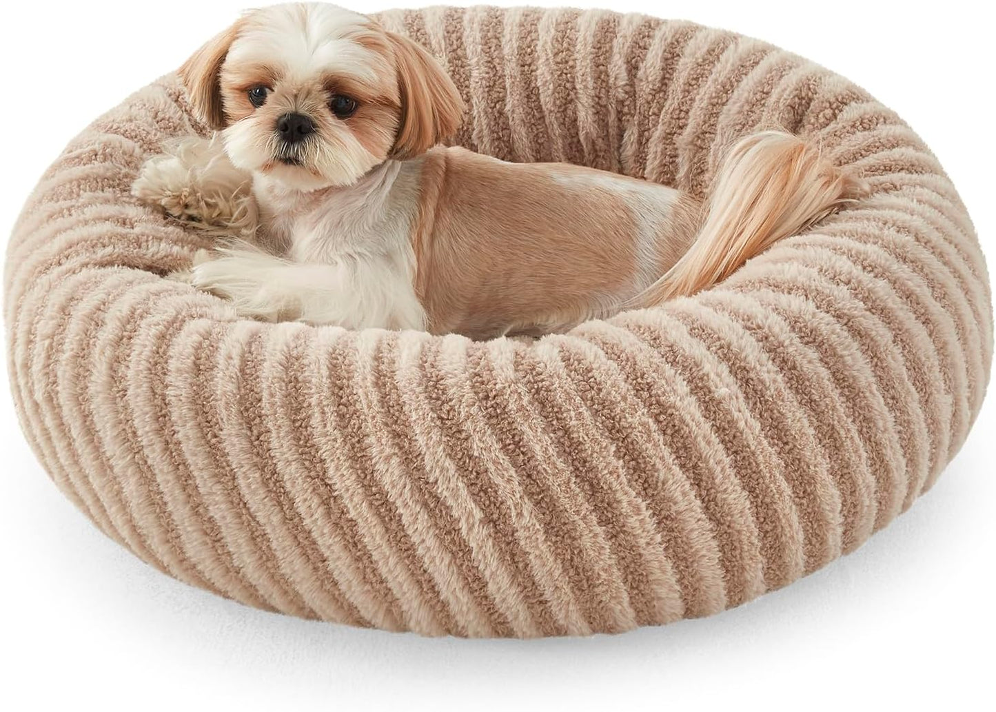 MIXJOY Dog Beds for Small Dogs, Washable Dog Bed with Removable Cover, Small Cat Bed for Indoor Cats, Calming Soft Dount Pet Beds with Anti Slip Bottom, Cute Puppy Beds, 23"x23"x8", Beige
