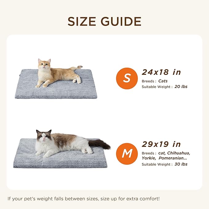 Bedsure Self Warming Cat Bed, Extra Warm Self Heating Pad for Cats & Dogs, Anti-Slip Small Thermal Pet Mat Indoor with Removable Washable Cover, 24" x 18", Grey