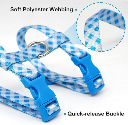 azuza Cat Harness and Leash Set for Safe Walking and Travel, Escape Proof Cat Harness, Lightweight Soft and Comfortable, Adjustable Kitten Harness for Small Medium Large Cats, Blue Plaid