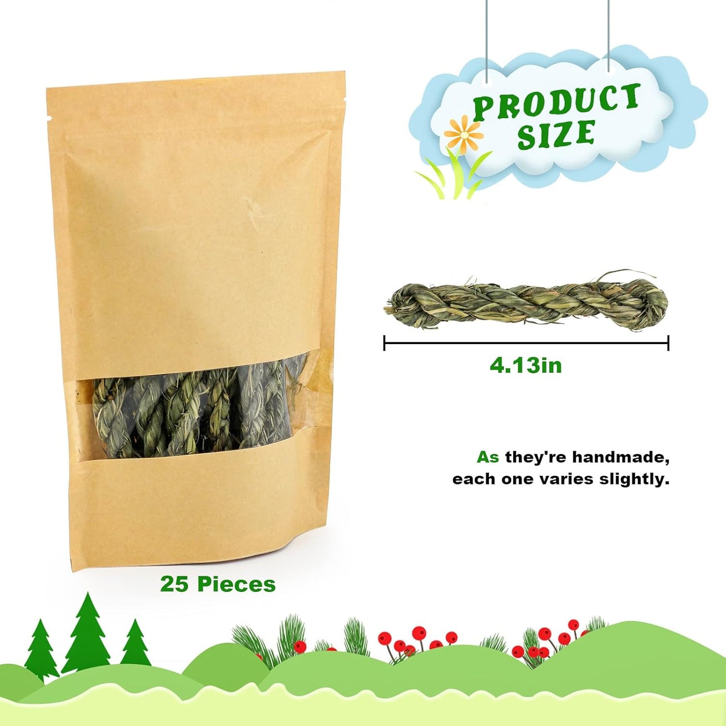 25pcs Rabbit Timothy Hay Toy for Bunny Small Animal Treats Natural Grass Stick Chew Toys Snacks Molar Teeth Grinding for Guinea Pigs Chinchillas Hamsters