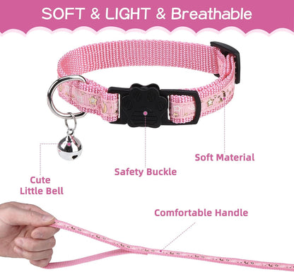 PAWCHIE Cat Harness with Leash and Collar Set - Escape Proof Adjustable H-shped Cat Harness with Star and Moon Pattern Glow in The Dark for Kitty Outdoor Walking, Pink M