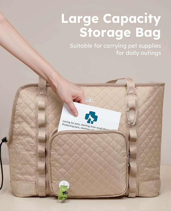 Pecute Dog Purse Carrier, Dog Carrier with Pockets for Small Dogs, Fits Dogs 7 lbs to 13 lbs, Cat and Puppies Tote Bag, Outing, Travel, Vet, XL,16.9" L x 7.9" W x 13.8" H, Khaki