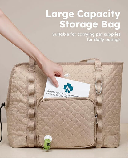 Pecute Dog Purse Carrier, Dog Carrier with Pockets for Small Dogs, Fits Dogs 7 lbs to 13 lbs, Cat and Puppies Tote Bag, Outing, Travel, Vet, XL,16.9" L x 7.9" W x 13.8" H, Khaki