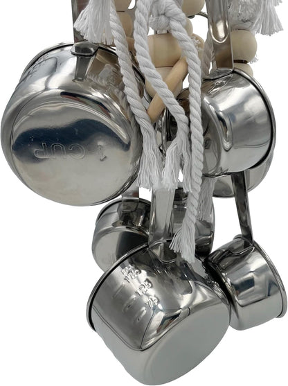 Durable Stainless Steel Pots & Wooden Beads Parrot Toys - Pullable 8 Metallic Cups & 8 Natural Dye-Free Rings for Large & Extra Large Parrots Macaws Amazons African Greys Cockatoos Eclectus