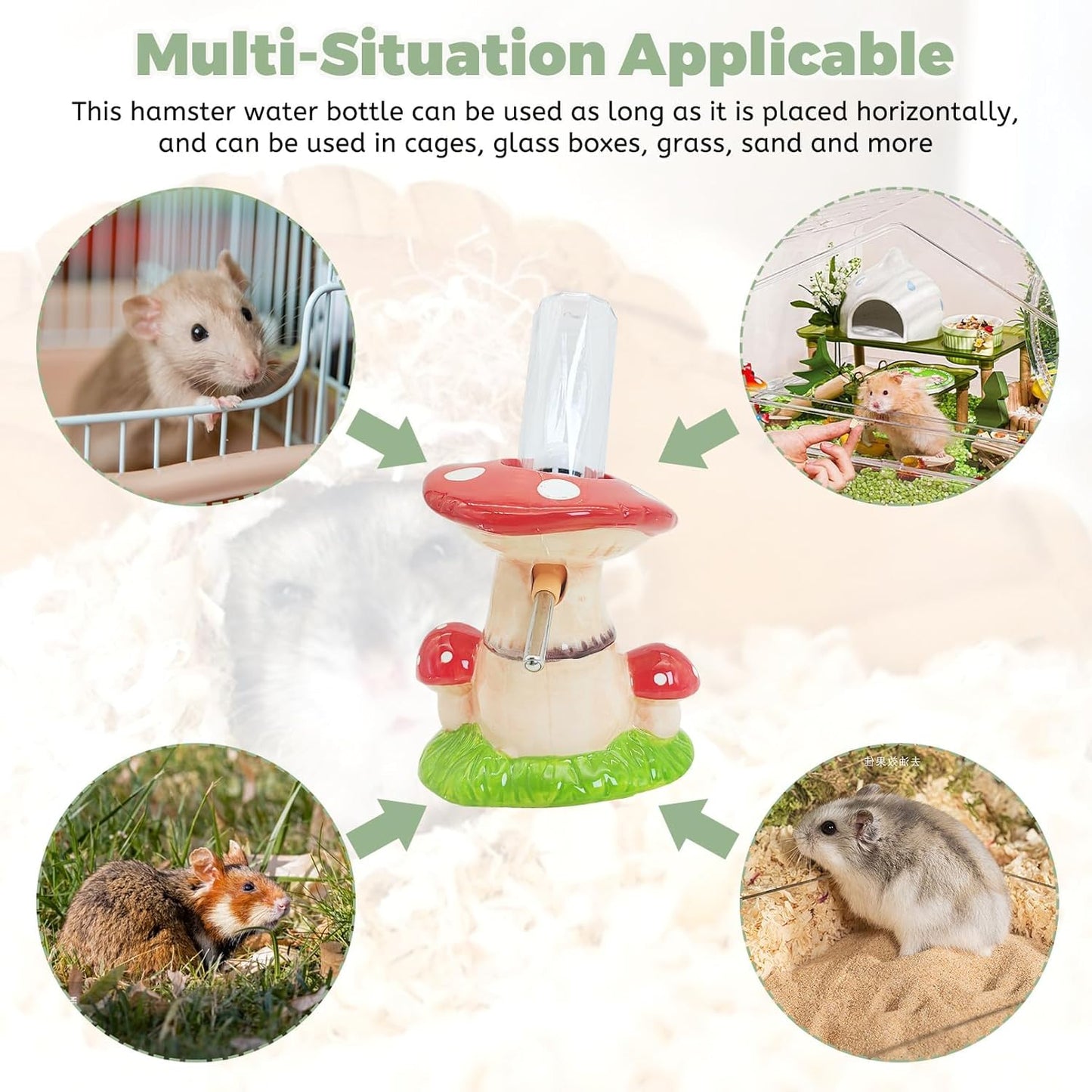 PINVNBY Mushroom Ceramic Hamster Water Bottle 80ML Automatic Gerbil Water Bottle Non Drip with Stand Vertical Hamster Water Dispenser for Guinea Pigs Gerbils Rats Rabbits and Mice (Red)