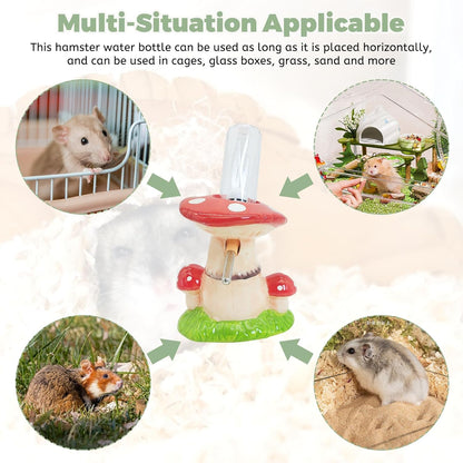 PINVNBY Mushroom Ceramic Hamster Water Bottle 80ML Automatic Gerbil Water Bottle Non Drip with Stand Vertical Hamster Water Dispenser for Guinea Pigs Gerbils Rats Rabbits and Mice (Red)