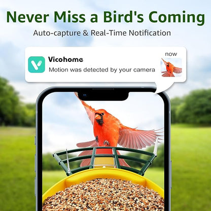 PeckCam® Smart Bird Feeder with Camera 2K HD Auto Detect & Notify, AI Identify 10000+ Birds Camera with Solar Panel 5 Perch Attachments Wireless Outdoor Birdwatching Gift for Birds Lover, Yellow