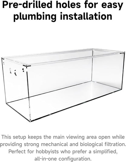 150-GO-P Gallon Starfire Aquariums with Center Overflow 60x24x24 H 12mm Shadow Overflow Peninsula