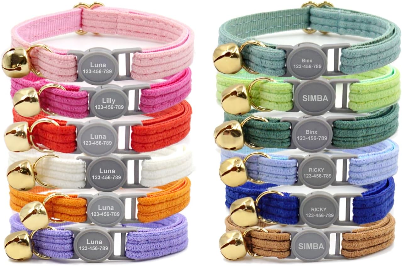 Personalized Cat Collar Breakaway with Safety Release Buckle - Engraved Name Phone Number for Boy and Girl Kittens