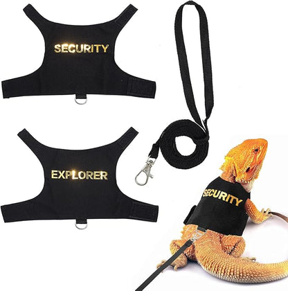 2 Pack Bearded Dragon Harness and Leash Set, Adjustable Escape-Proof Lizard Harness with Hook & Loop Closure, Soft Pet Reptile Vest with 5ft Leash for Walking Outdoor, Fits Small Lizards and Reptiles