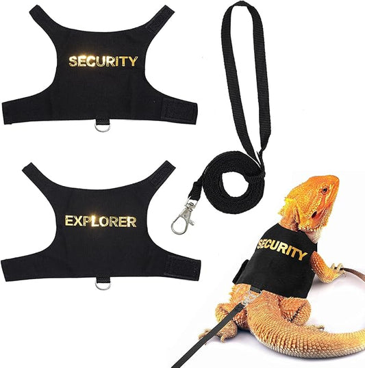 2 Pack Bearded Dragon Harness and Leash Set, Adjustable Escape-Proof Lizard Harness with Hook & Loop Closure, Soft Pet Reptile Vest with 5ft Leash for Walking Outdoor, Fits Small Lizards and Reptiles