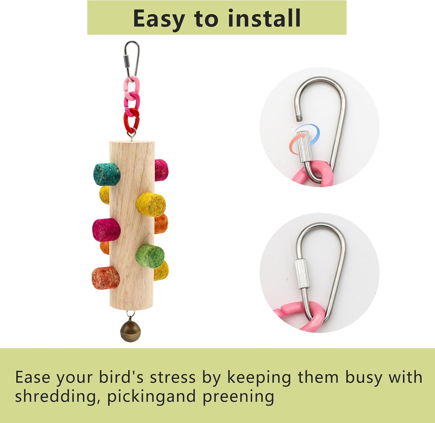 Cylinder Bird Chew Toy, Parrot Cork Stopper Toys Bird Swing Bell Hanging Wooden Puzzle Foraging Toys Small Bird Bite Perch Stand, Small and Medium Parrots (1 Pack-Cylinder Cork Stick)