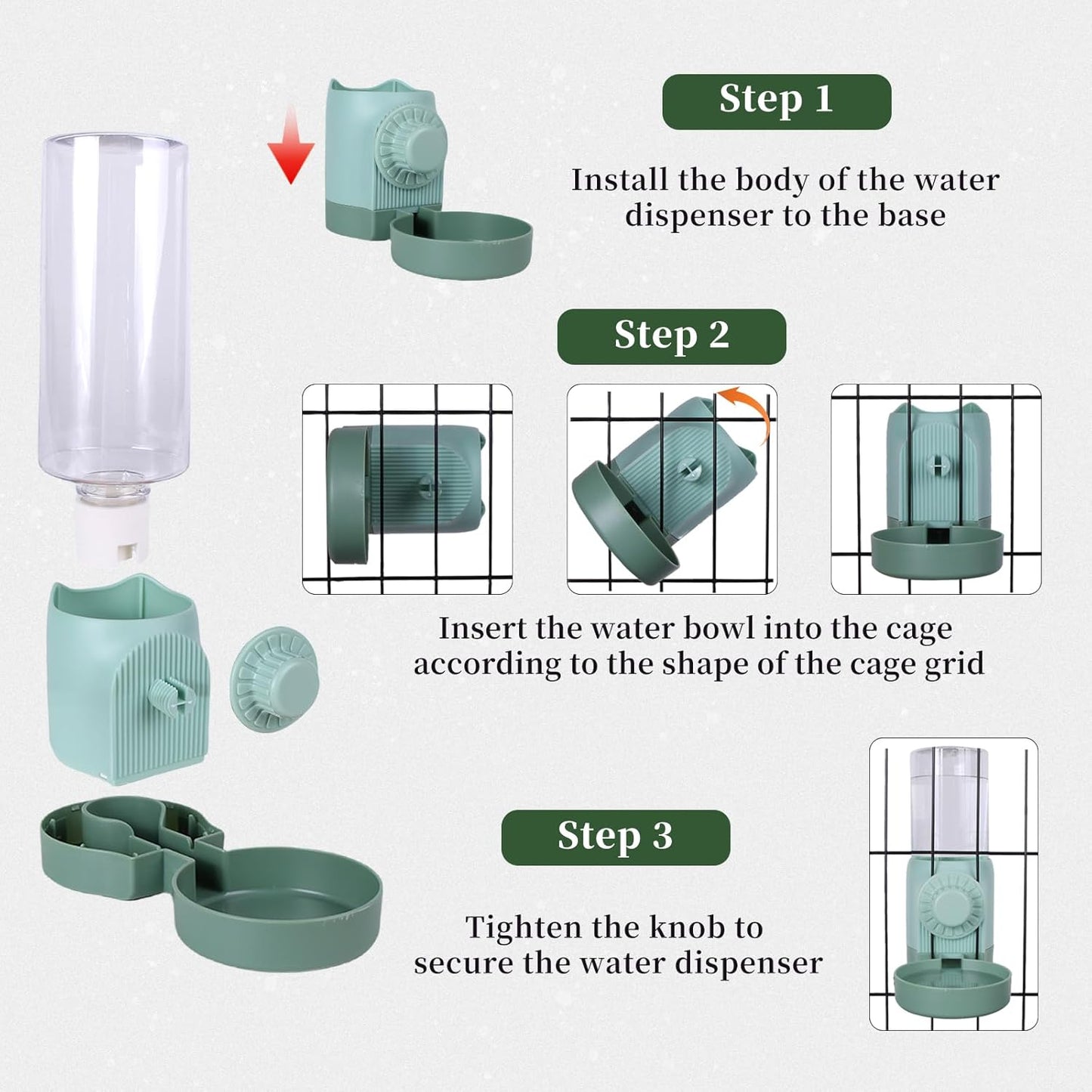 17oz Rabbit Water Bottle for Cage, No Drip Guinea Pig Water Bottle, Hanging Automatic Water Dispenser for Bunny Hamster Puppies Small Animals(Cage Grid Spacing Over 1'')