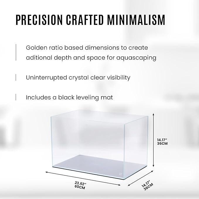 UNS Ultra Clear Rimless Tank - 20.5GAL | 77.7L - 23.62x14.17x14.17 | 60x36x36 CM, 6mm Glass Thickness, Leveling Mat Included - Low Iron, High Clarity Fish Tank w/ 45° Mitered Edge - [60U]