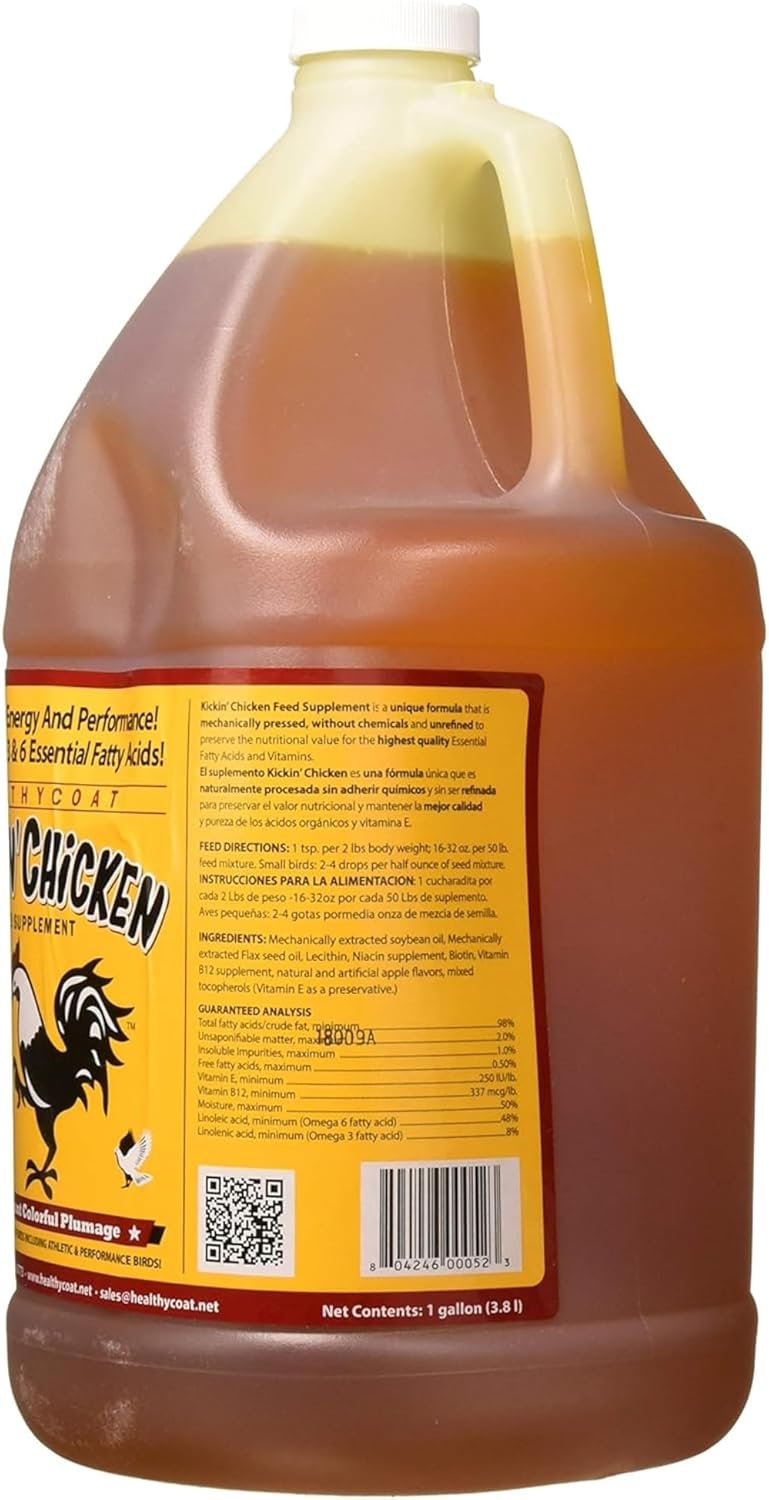 Healthy Coat Kickin' Chicken Feed Supplement: Gallon. Plumage, Skin, Molting, Egg, Immune System, Energy