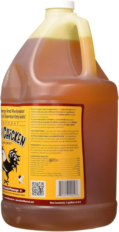 Healthy Coat Kickin' Chicken Feed Supplement: Gallon. Plumage, Skin, Molting, Egg, Immune System, Energy