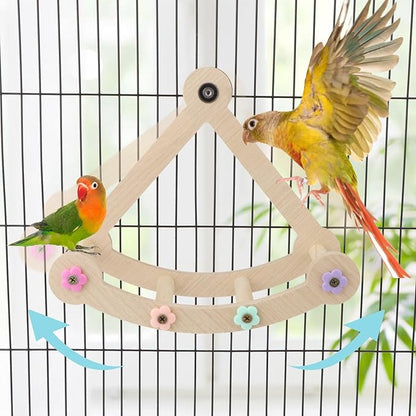 Bird Swing Toy Multilayer Bird Playground Natrual Wooden Activity Toy for Parakeets, Cockatiels, Conures, Lovebirds Cage Perch Stand with Chew Toys & Climbing Ladders (9.4x3.9x7.9 Inch)