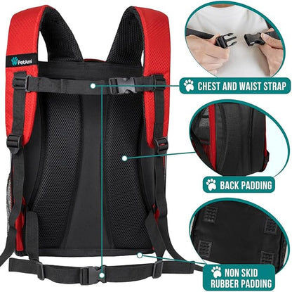 PetAmi Dog Backpack Carrier for Small Large Cat, Pet, Puppy, Ventilated Pet Hiking Backpack Travel Bag, Airline Approved Cat Backpack Carrier, Camping Biking Dog Bag Up to 18lbs Pet, Red