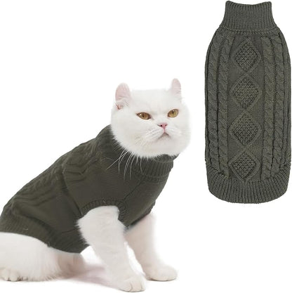 BINGPET Cat Sweater,Thermal Knitted Kitten Clothes Winter Coat,Classic Knit Turtleneck Cat Sweaters for Cats Only,Warm Pet Clothes for Kittens & Small Dogs Puppy Boy Girl Indoor Outdoor(Grey,M)