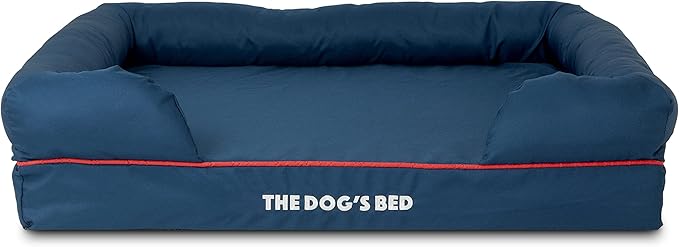 The Dog’s Bed, Large Oxford Blue/Red Memory Foam, Pain Relief: Arthritis, Hip & Elbow Dysplasia, Post Surgery, Lameness, Supportive, Calming, Waterproof Washable Cover
