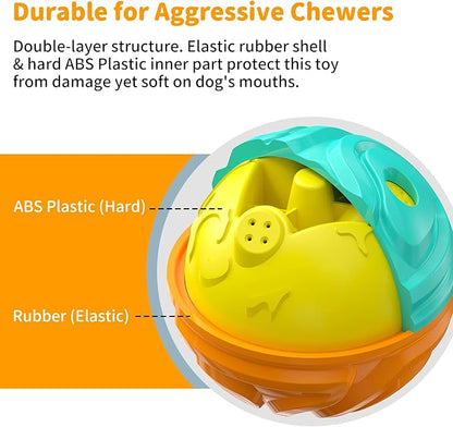 Dog Ball for Aggressive Chewers - Interactive Dog Toy Balls Fun Squeaky Sound to Keep Them Busy, Durable for Small Medium Large Breeds, Rubber Pet Chew Toys, As Seen on TV, Orange & Blue
