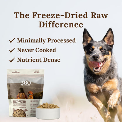 360 Pet Nutrition Freeze-Dried Raw Dog Food – Multi-Protein with Beef, Chicken, Fish, Liver & Organs, High Protein, Omega-3s, Fruits, Veggies & Superfoods, Grain-Free, No Fillers, 3 lb – Made in USA