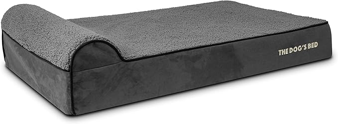 The Dog’s Bed Orthopedic Headrest Dog Bed XL Grey Plush, Memory Foam, Pain Relief for Arthritis, Hip & Elbow Dysplasia, Post Surgery, Lameness, Waterproof Washable Cover