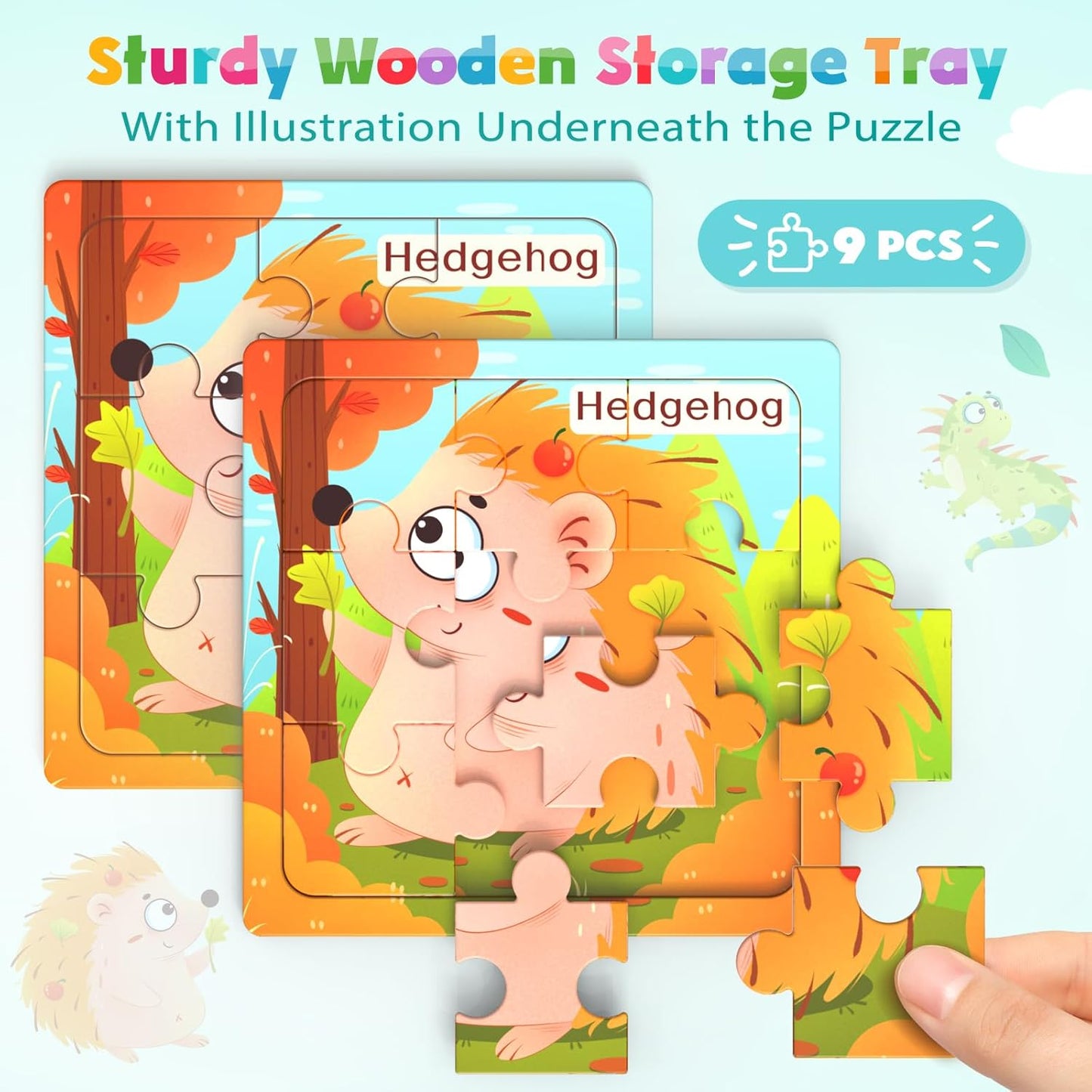 Wooden Puzzles for Toddlers, 8 Pack Animal Jigsaw Puzzles for Kids3-5, 9 Pieces Preschool Learning Activities, Learning & Educational Toys, Gift for Boys, Girls